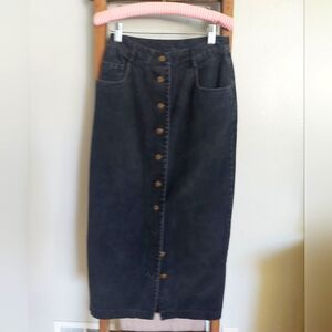 Vintage black button jean skirt, Size 8
